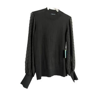 CeCe Clip Dot Sleeve Sweater Black Size XS